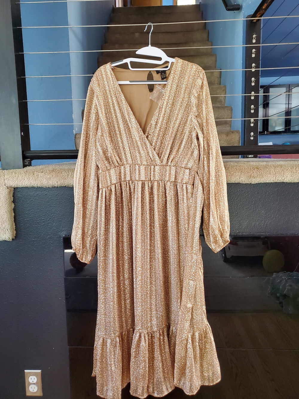 Japna Metallic Gold V-Neck Ruffled Maxi Dress